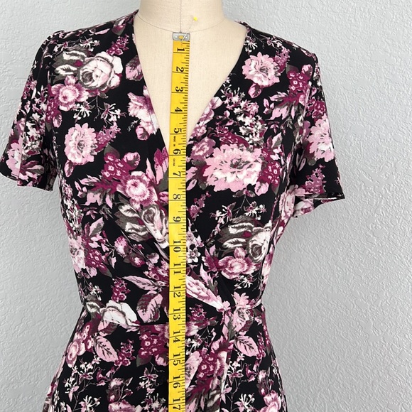 Free Press Womens Black Floral Patterned Short Sleeve Wrap Dress Size XS-M - Picture 7 of 13